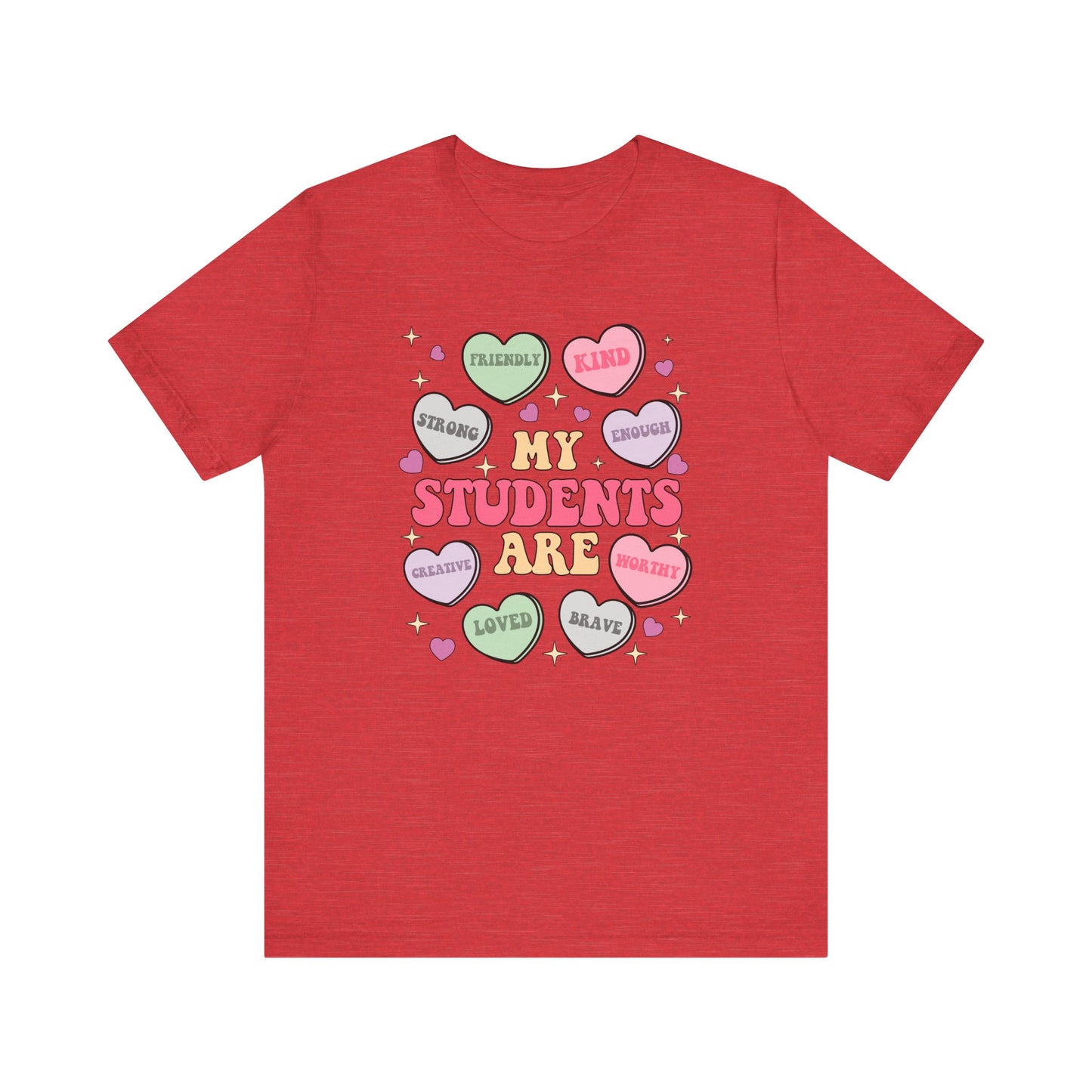 Teacher Valetine Candy Hearts, Unisex Bella Tshirt