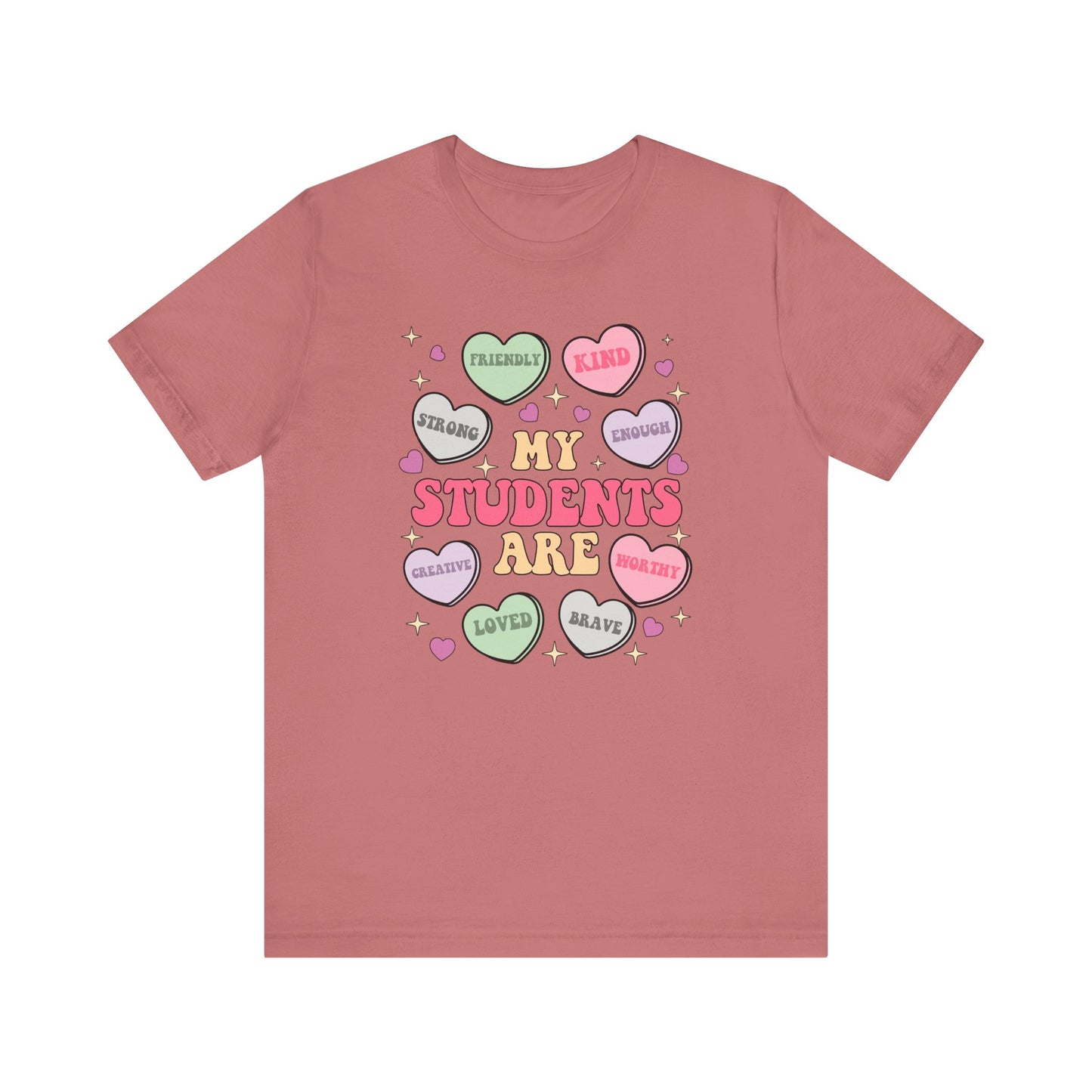 Teacher Valetine Candy Hearts, Unisex Bella Tshirt