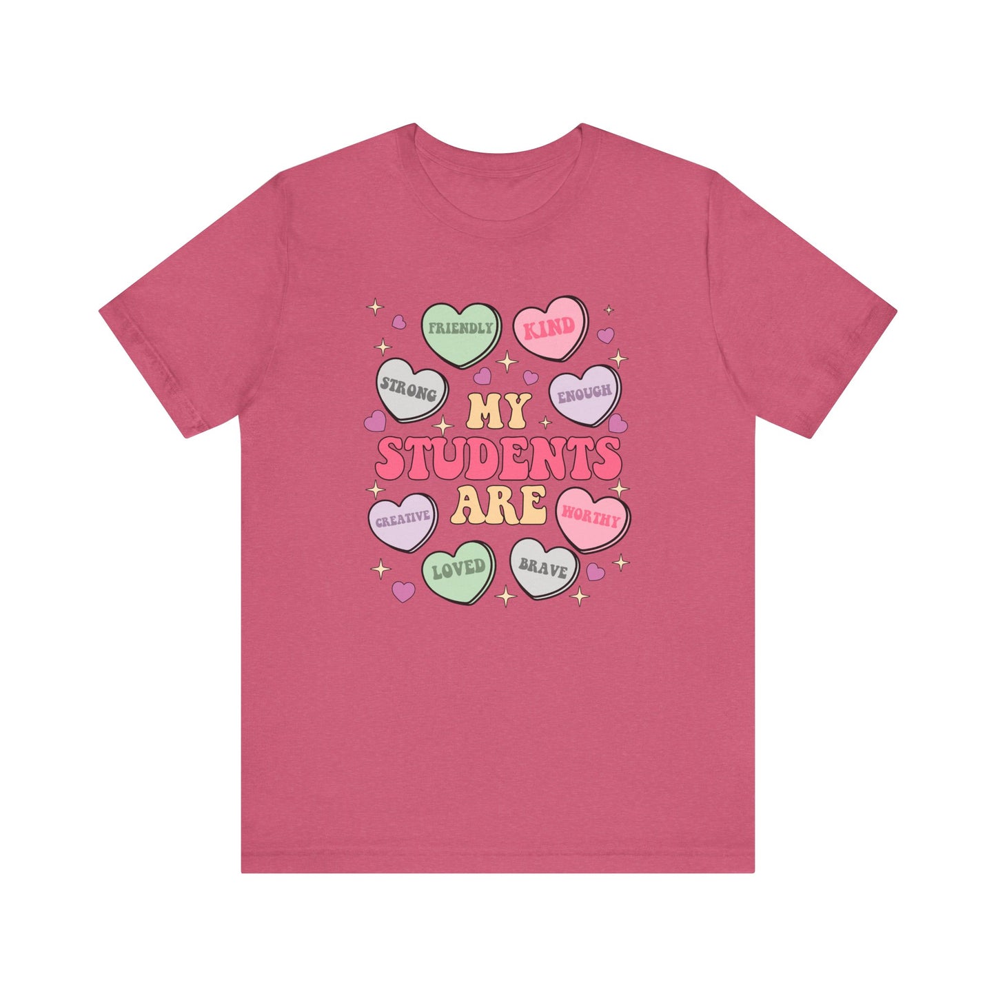 Teacher Valetine Candy Hearts, Unisex Bella Tshirt