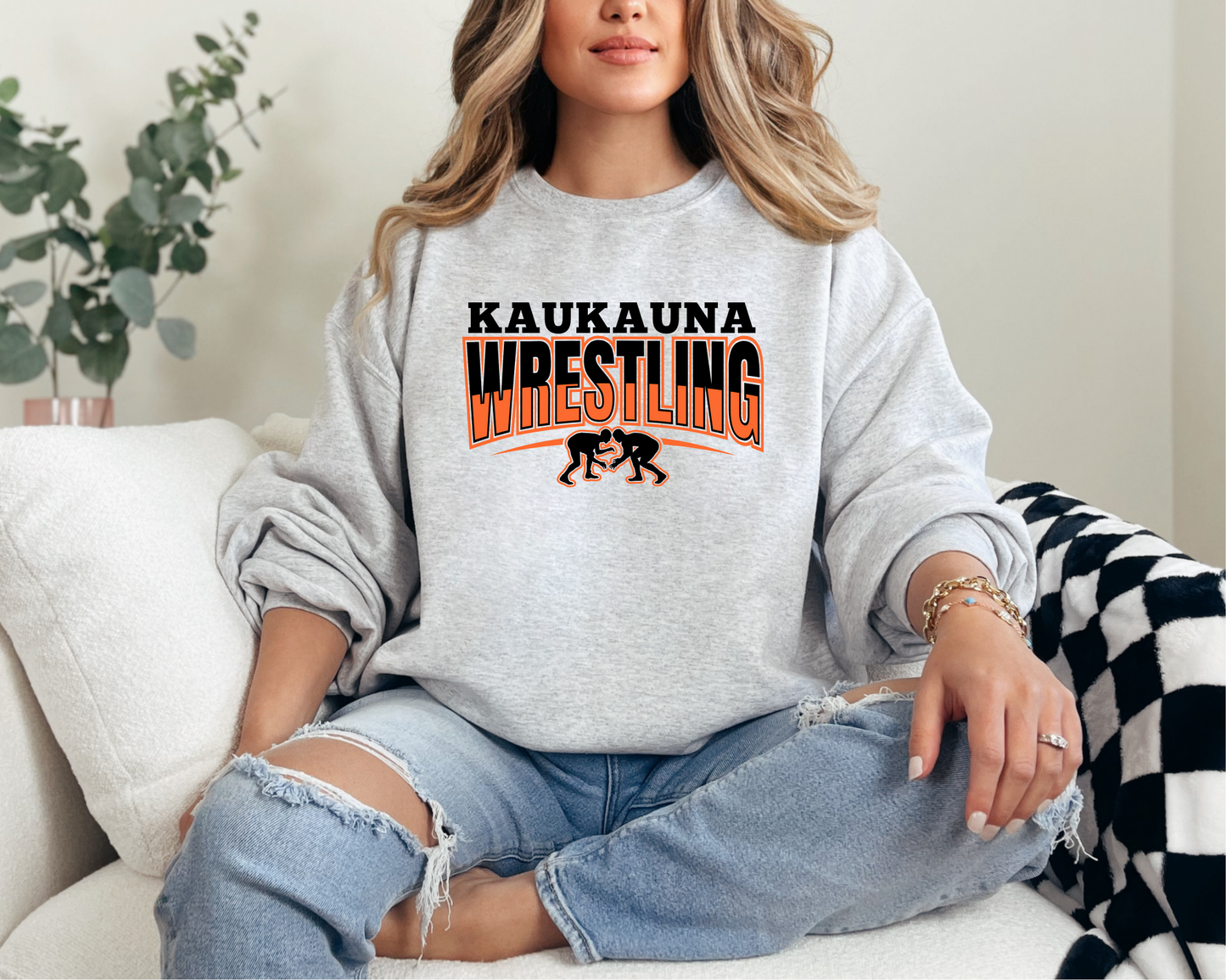 Kaukauna Wrestling- Half, Unisex Gildan Crewneck