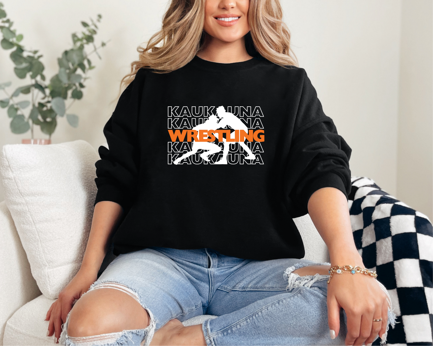 Kaukauna Wrestling, Stacked, Unisex Midweight Softstyle Crewneck