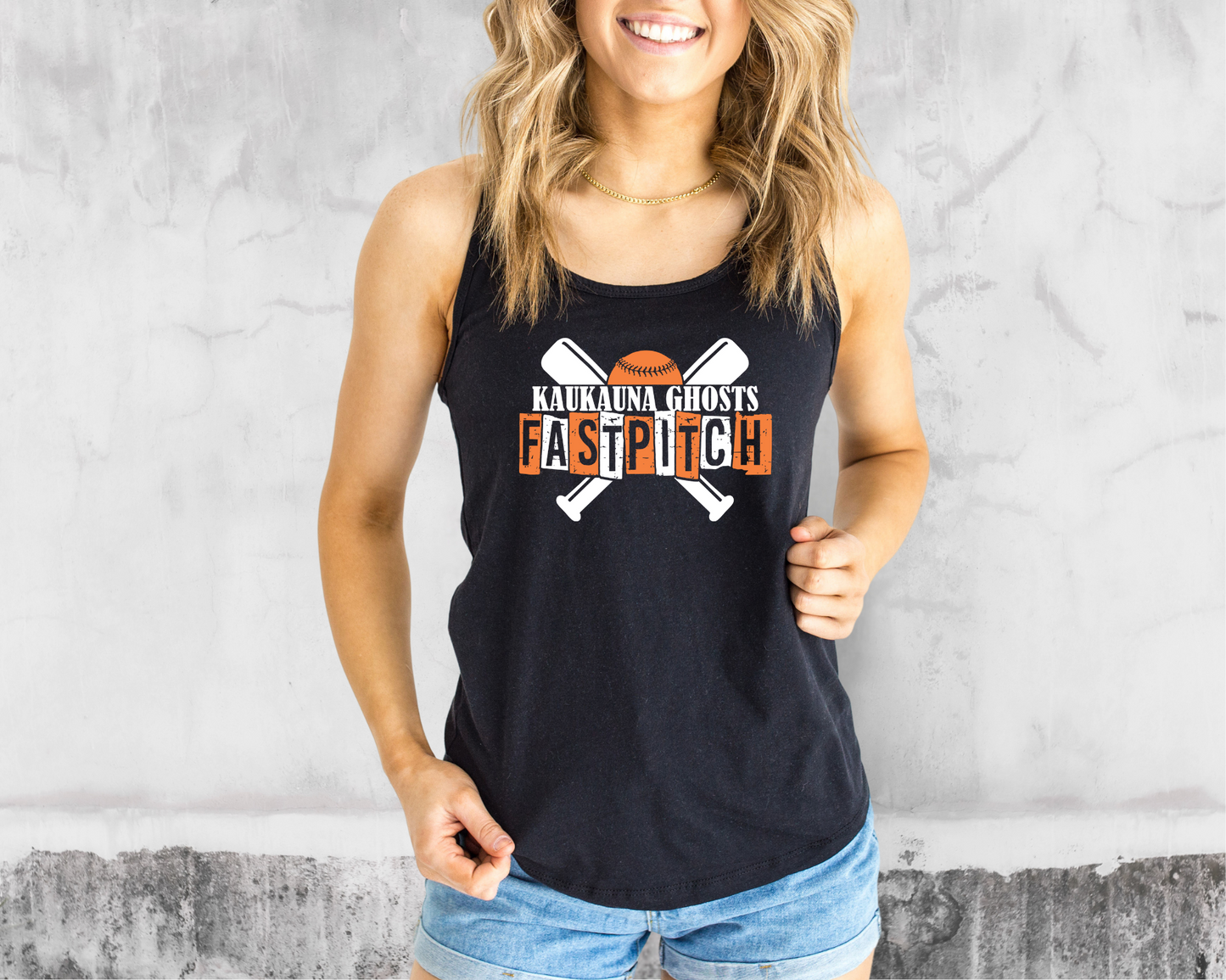 Kaukauna Fastpitch, Distressed, Women's Racerback Tank