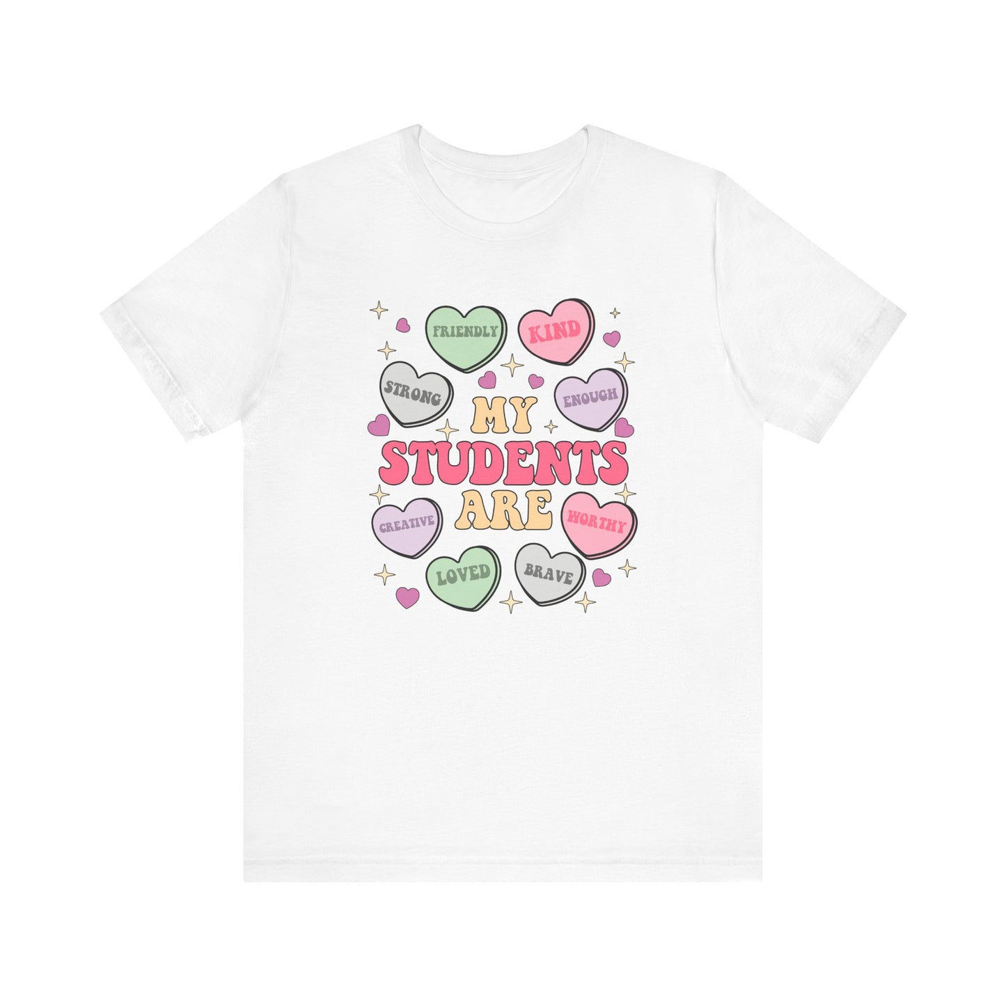 Teacher Valetine Candy Hearts, Unisex Bella Tshirt